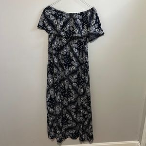 Navy paisley strapless maxi dress